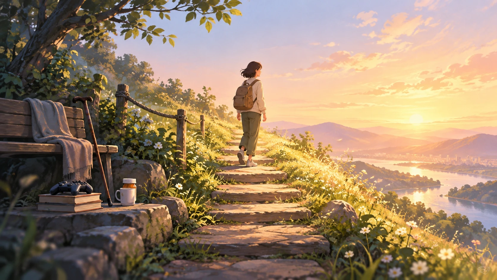 希望の朝日へ続く山道